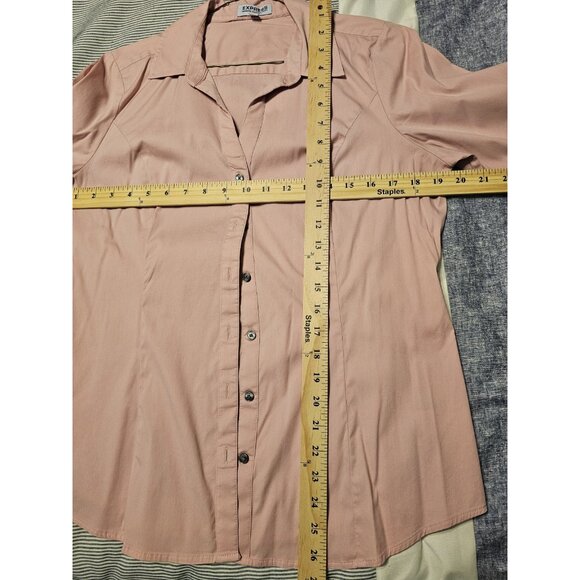 Express Women Essential Buttondown Work Business Casual Size L Pink EUC - Picture 7 of 8